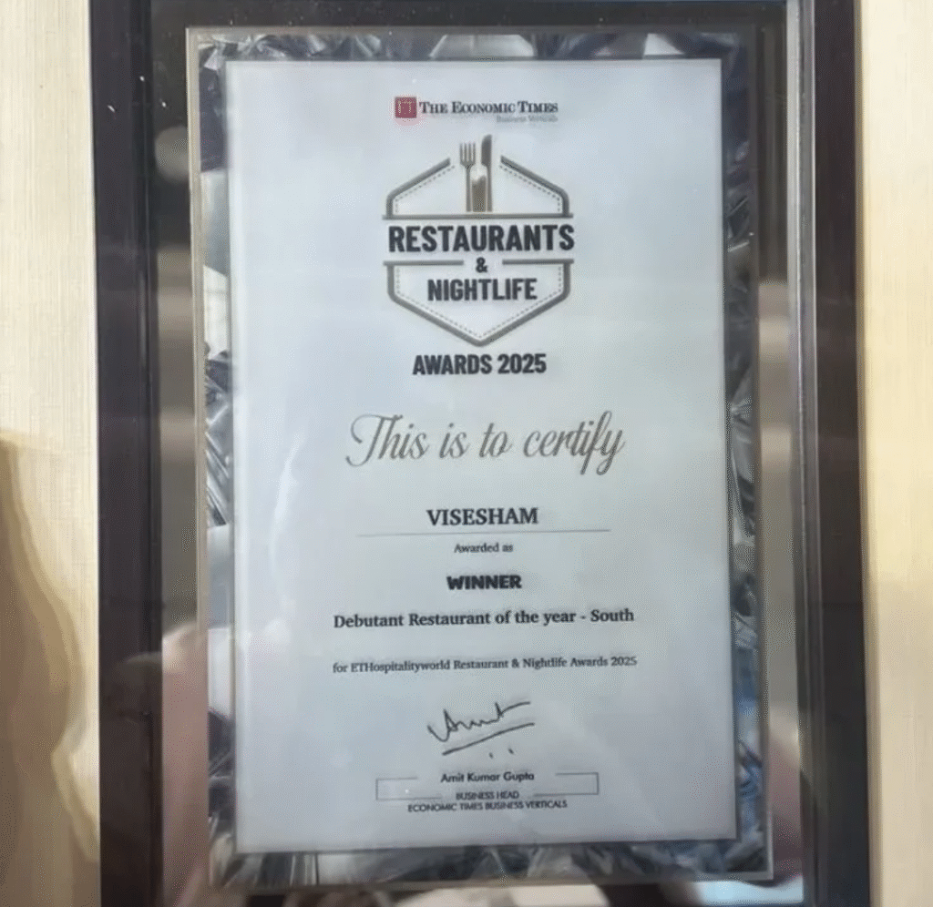 "Debutant Restaurant of the Year" Award Wining Restaurant in Chennai